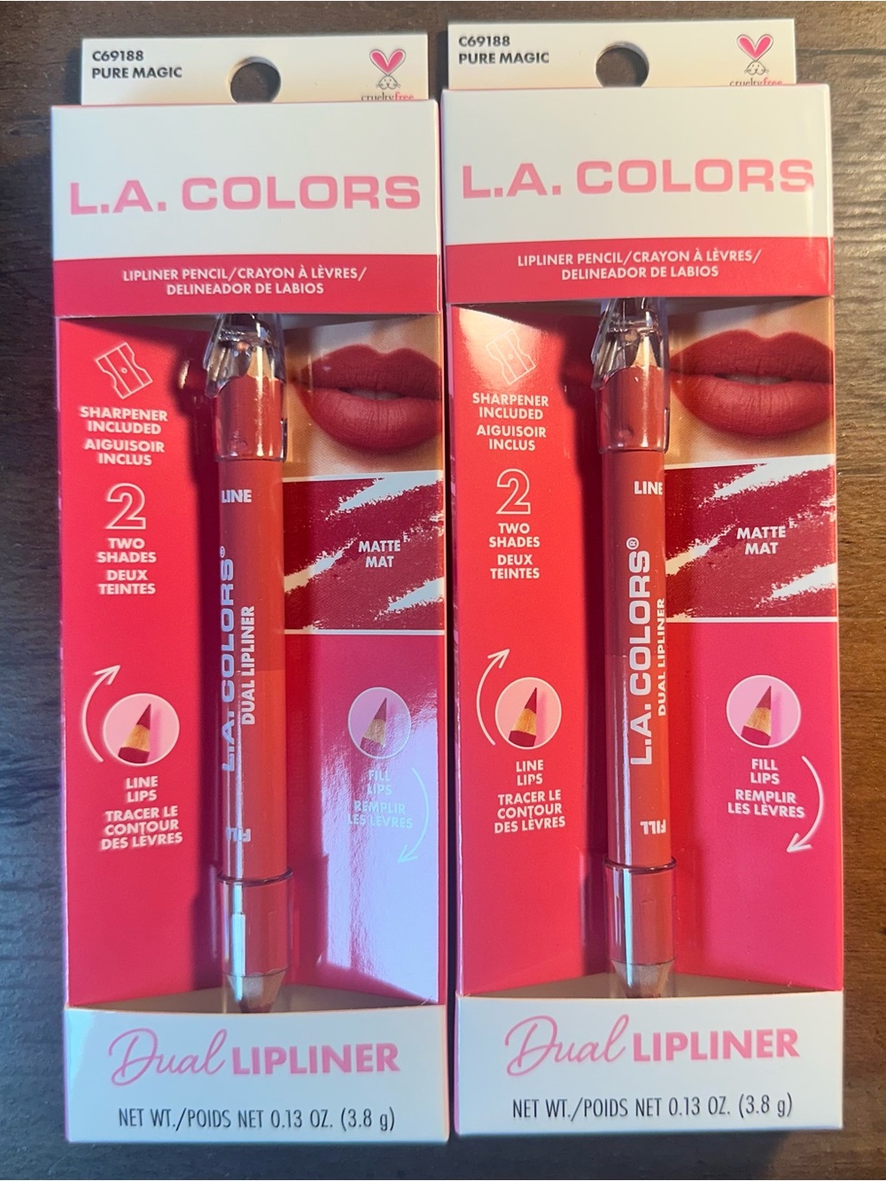 LA COLORS DUAL LIPLINER PURE MAGIC ~ 2 MATTE SHADES LINE FILL FULL LIPS BNIB